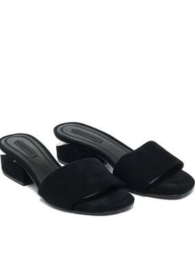 $450 EXC Alexander Wang Black Lou Suede Cut-Out Block Heel Slide Sandals 37.5